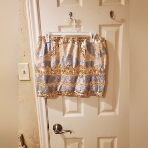 English Rose Gold and Silver Sequin Pencil Skirt